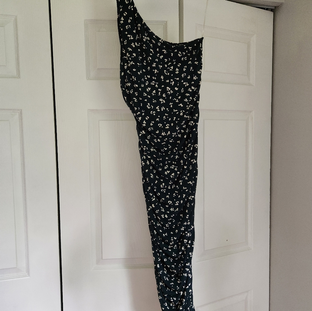Pink Blush Rouched Green One Shoulder Dress - Picture 4 of 4